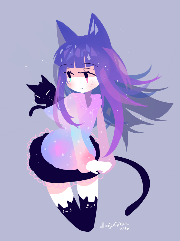 Drawing Tumblr Anime - Cute Purple Anime Cat Girls Clipart (600x803), Png Download