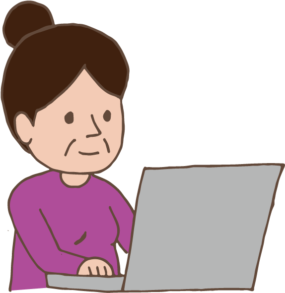 Old Lady Using Laptop - Cartoon Clipart (595x842), Png Download