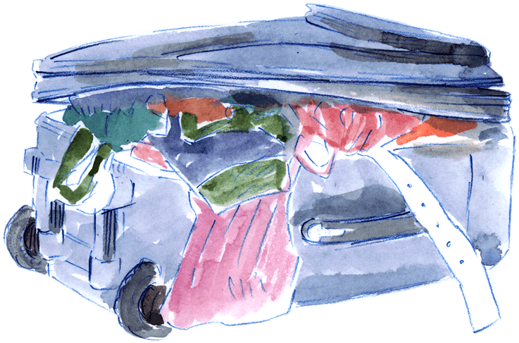 Illustration Of An Overpacked Suitcase, As Seen In - Watercolor Paint Clipart (737x487), Png Download
