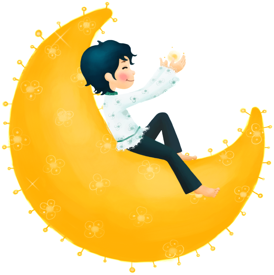 Hand Drawn Boy Sitting On Moon, Transparent - Moon Boy Cartoon Clipart (936x938), Png Download