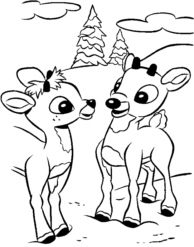 A Cute Two Rudolph Coloring Pages - Rudolph Clipart (700x974), Png Download