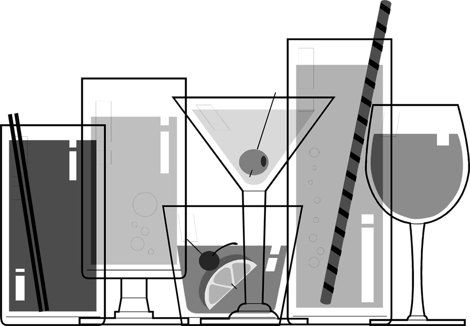 Cocktail Glass Black And White Clipart (958x665), Png Download