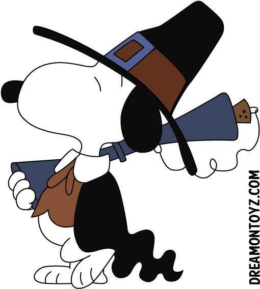 Pilgrim Snoopy Carrying A Musket - Snoopy And Woodstock Pilgrims Clipart (533x583), Png Download
