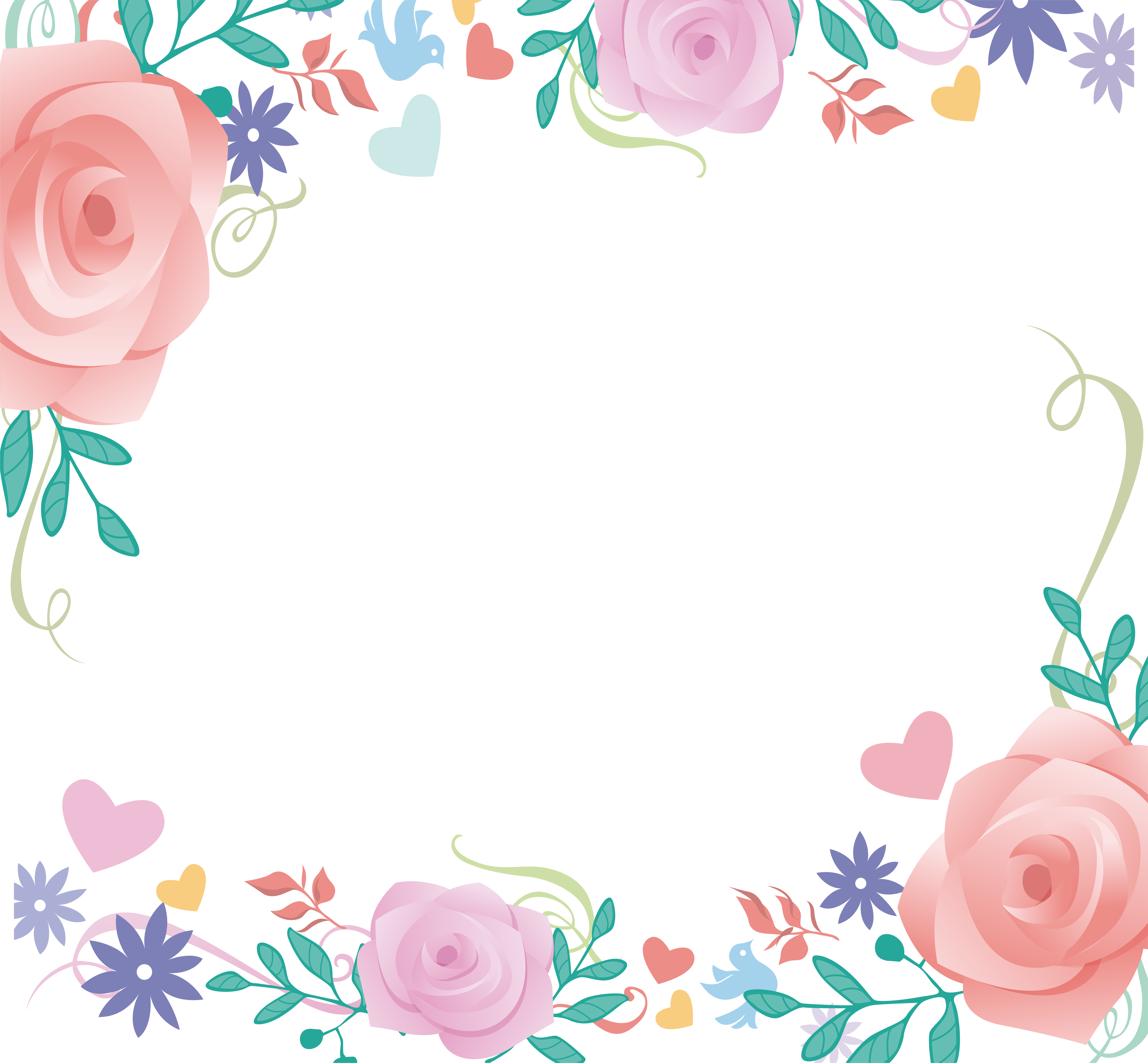 Vintage - Peonies Border Frame Png Clipart (7158x6626), Png Download