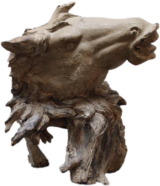Hand Carved Bust Of Horse Head In Teak - Statue Clipart (683x1024), Png Download