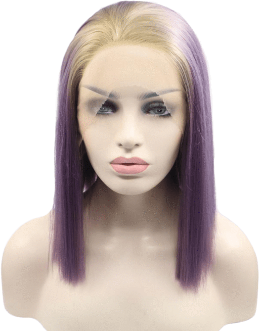 Blonde To Purple Ombré Short Lace Front Wig - Blonde Violet Lace Front Wigs Clipart (524x669), Png Download