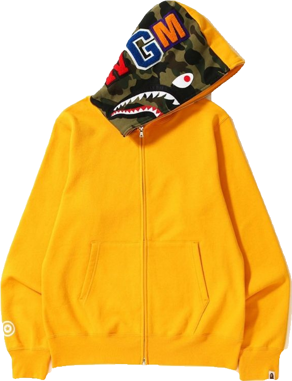 A Bathing Ape Shark Full Zip Hoodie - Bape Shark Full Zip Hoodie Yellow Clipart (572x746), Png Download