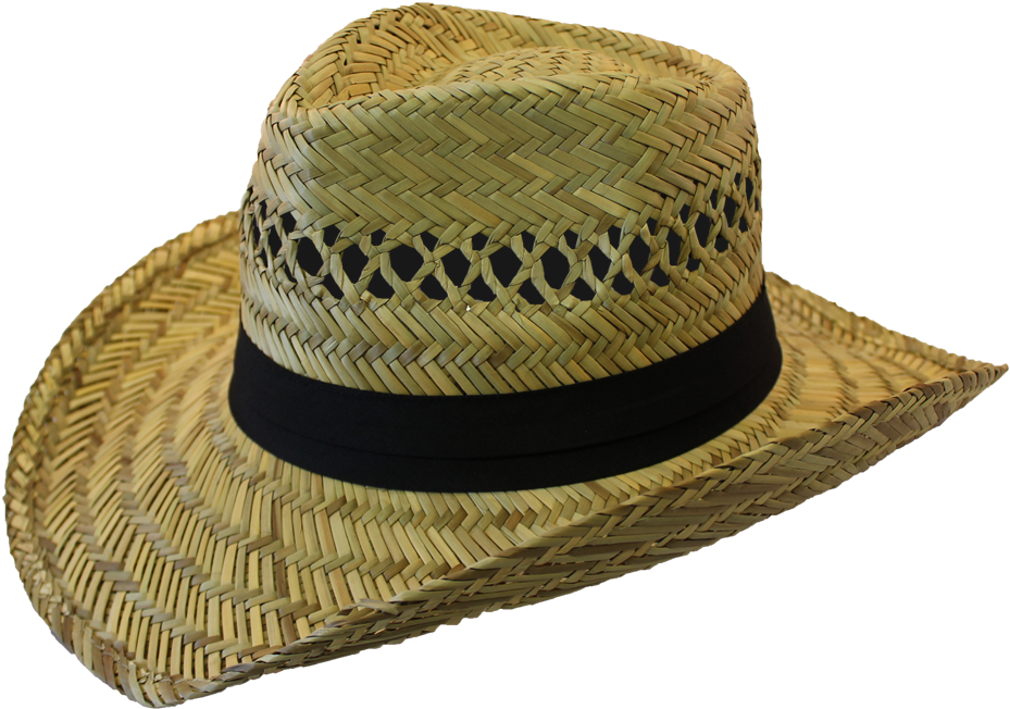 Straw Hat With Black Band - Sun Hat Clipart (987x699), Png Download