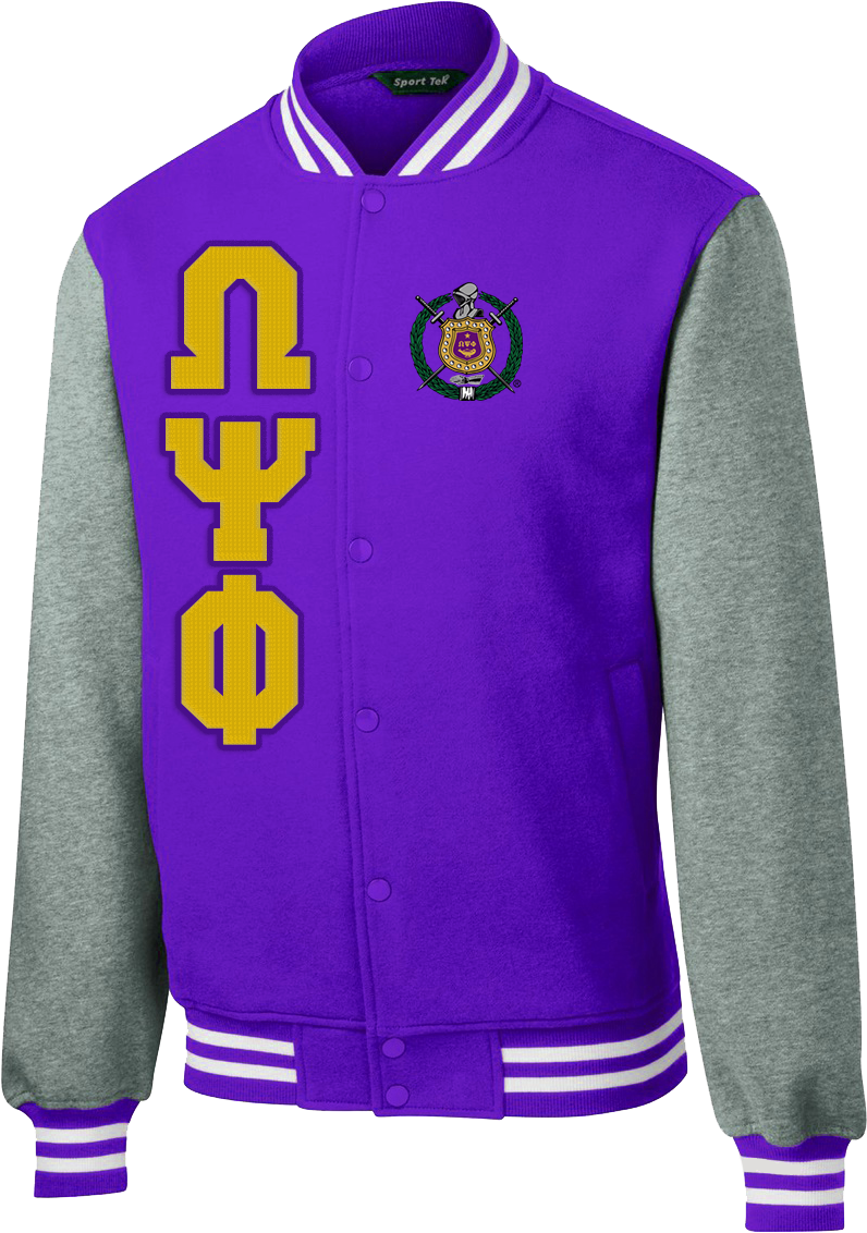 Omega Psi Phi Varsity Greek Fleece Jacket Letters Greek - Panthers Letterman Jacket Clipart (796x1132), Png Download