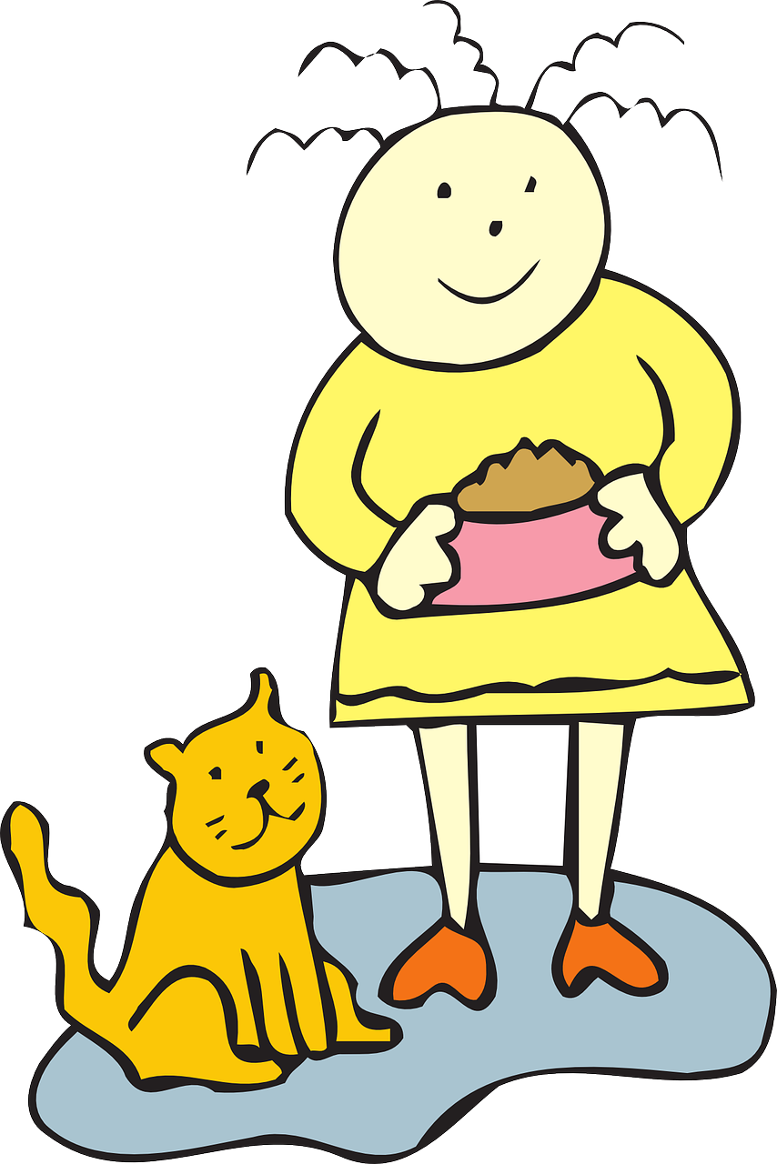 Cat Food Bowl Girl Child Pet Png Image - Feed The Cat Clipart Transparent Png (854x1280), Png Download