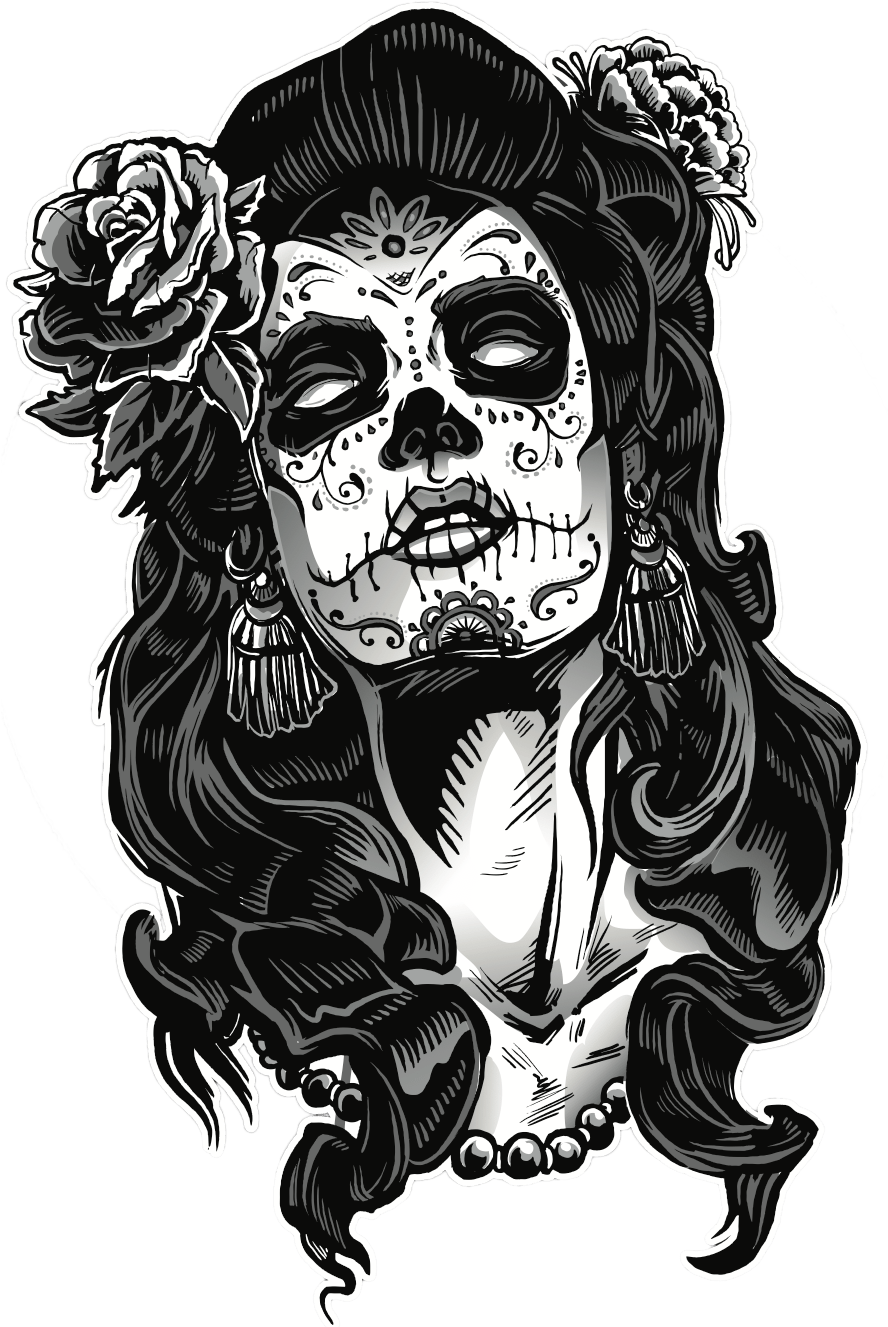 Chicano Tattoo Designs Pictures And Cliparts Download - Dia De Los Muertos Black And White - Png Download (887x1335), Png Download