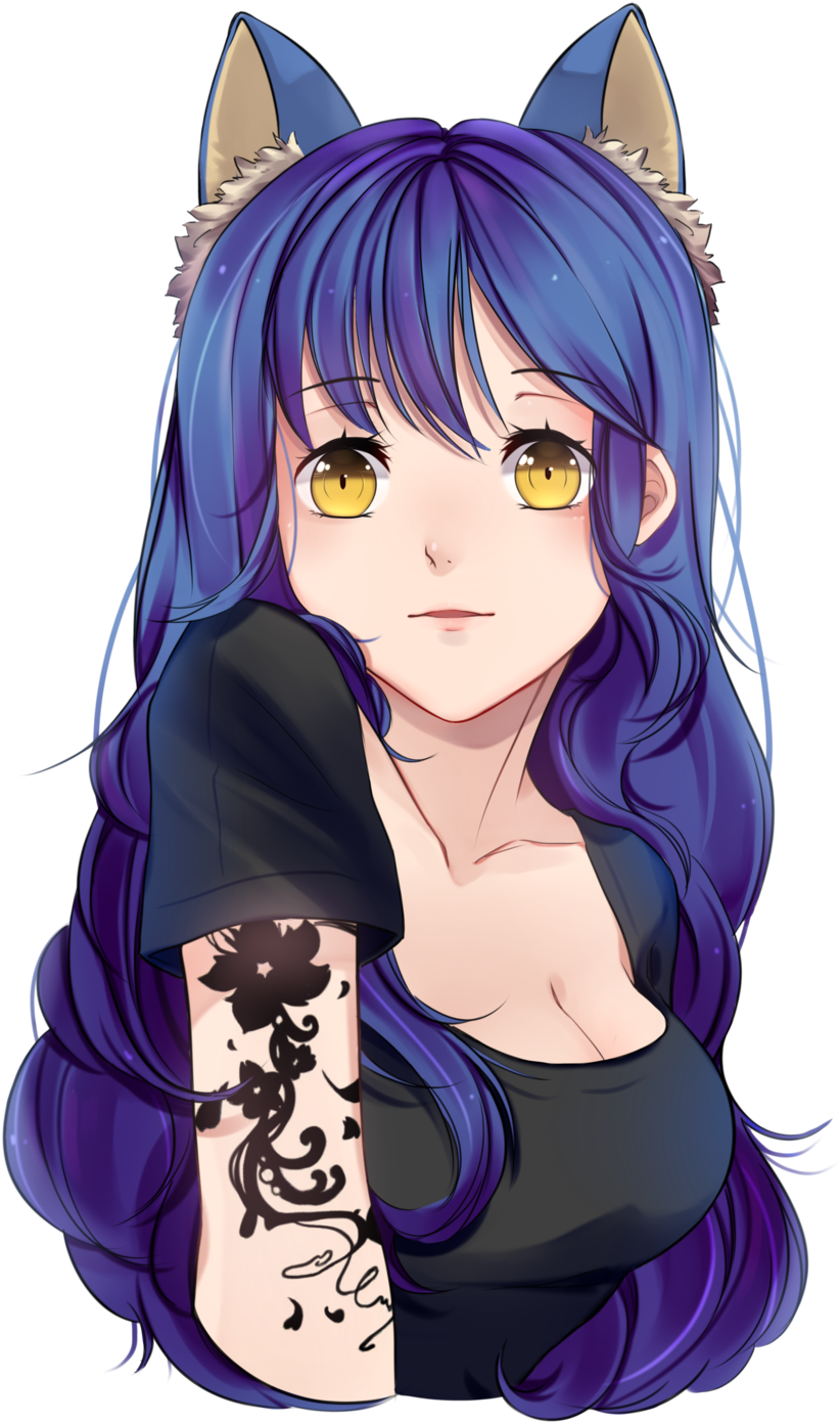 Tattoo Anime Cat Girl - Cartoon Clipart (822x1390), Png Download
