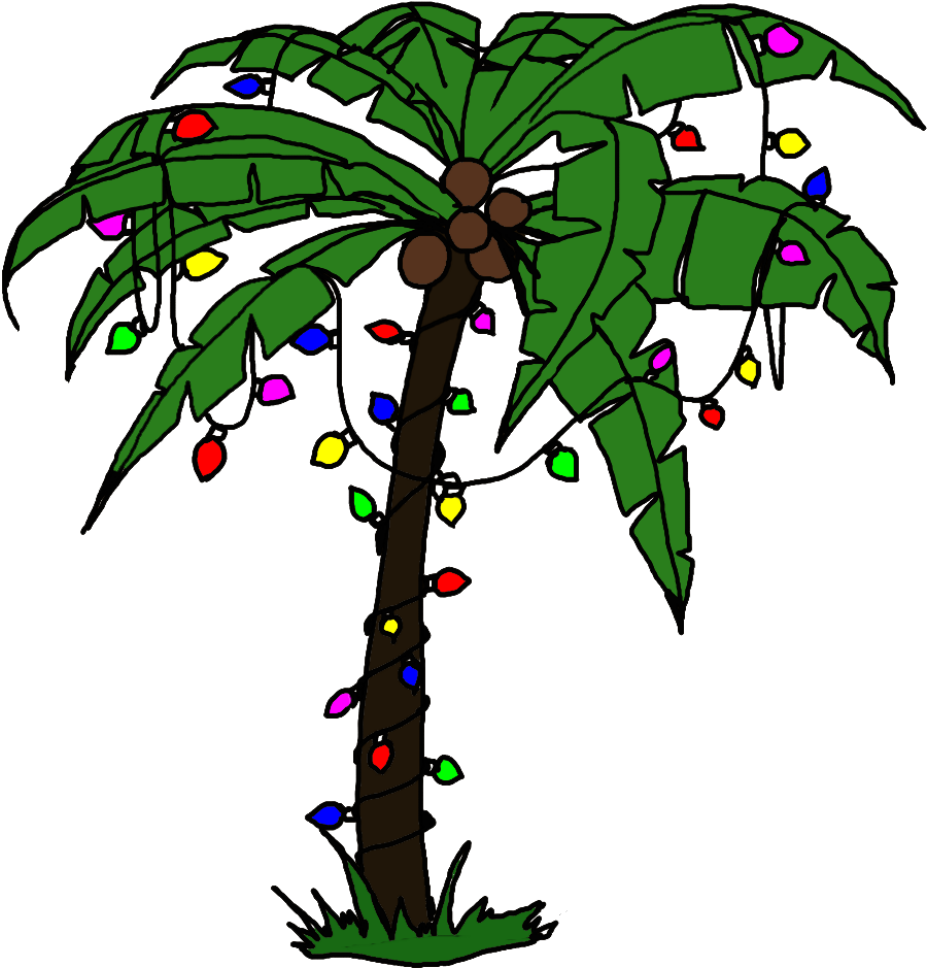 Cartoon Christmas Palm Tree Clipart (962x1060), Png Download
