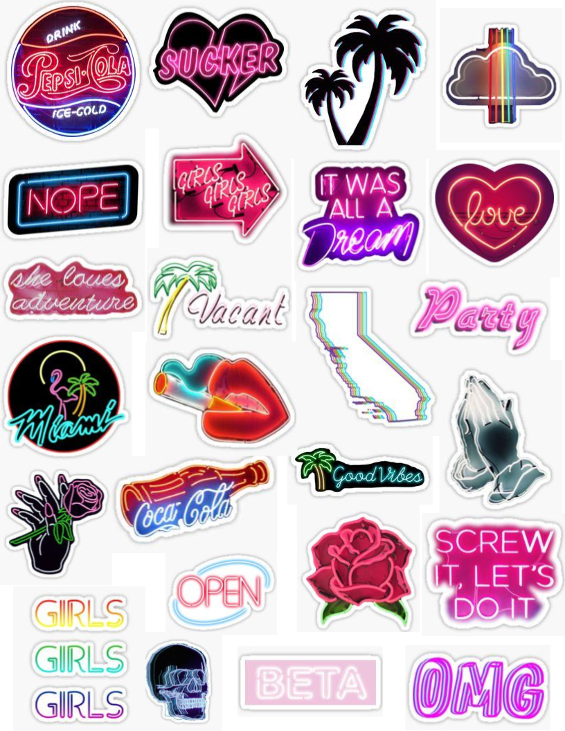 Neon Sign Sticker Pack Neon Lights Bright Light Light Clipart (816x1056), Png Download