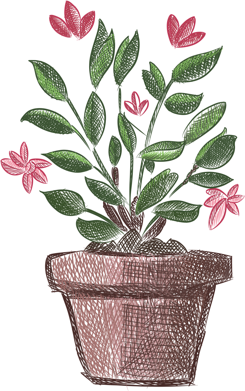 Hand Painted Plants Flowers Fresh Potted Png And Psd - Plants Clipart (2000x2000), Png Download