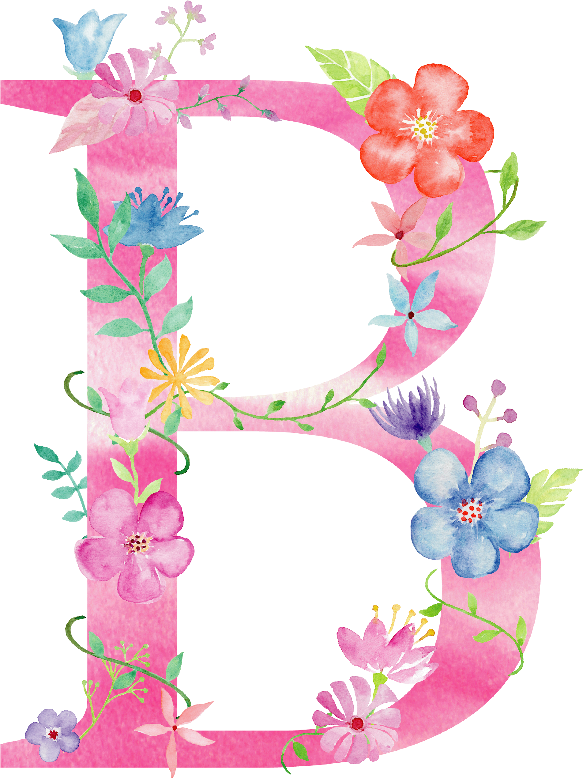 B Flower Png Images, Watercolor Lettering, Hand Lettering, - Flower Letter B Clipart (2400x3000), Png Download