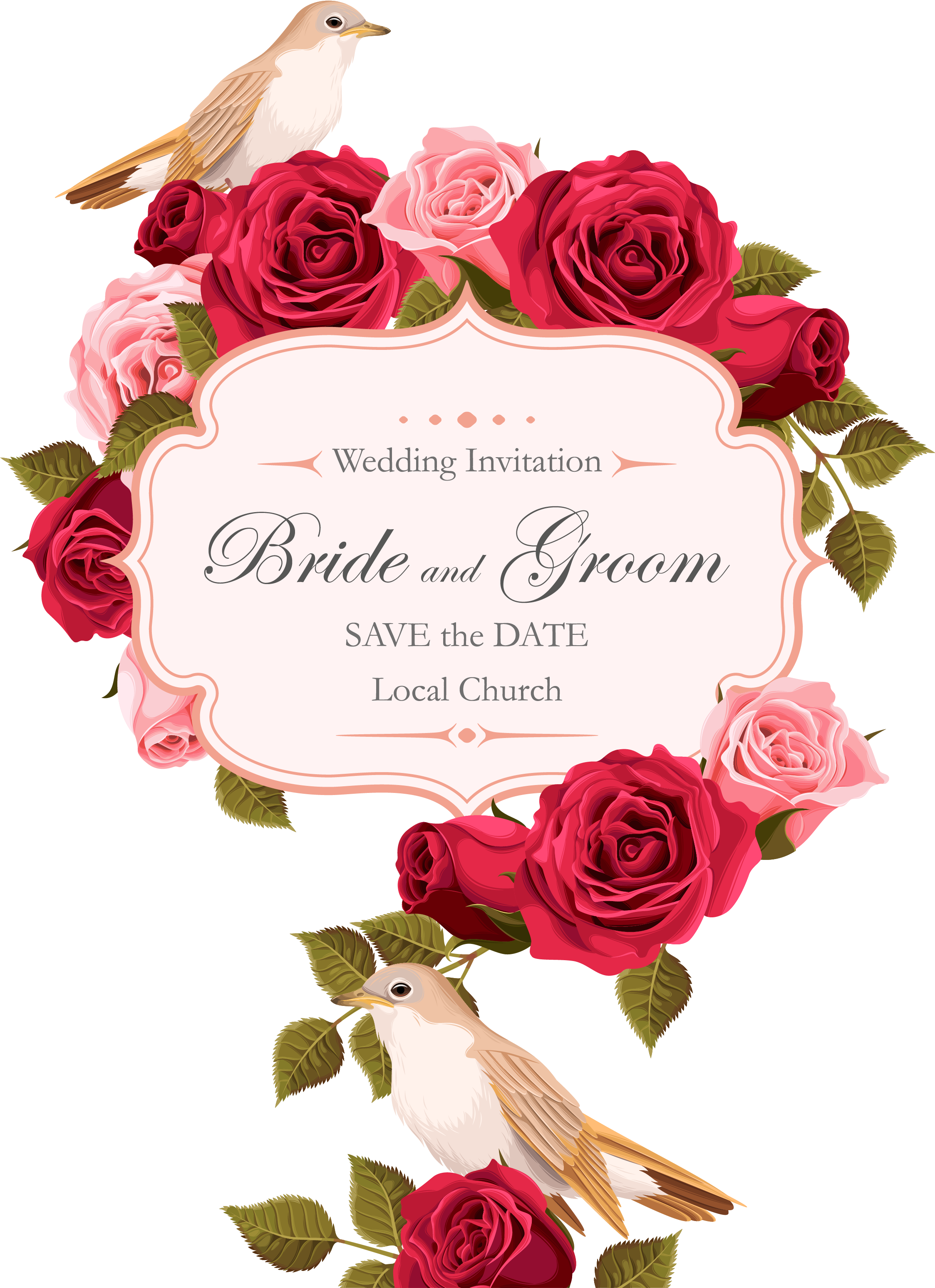 Rose Vector Wedding - Red Rose Wedding Invitation Clipart (2480x3508), Png Download
