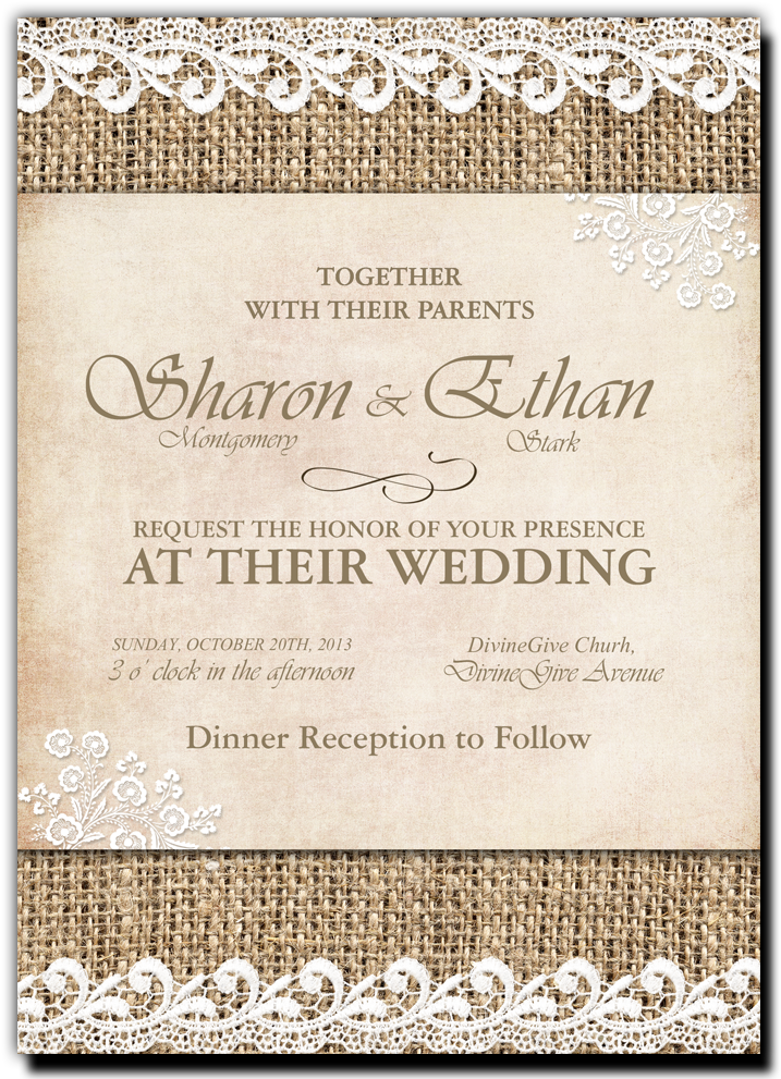 Burlap And Lace Invitations - Wedding Invitation Clipart (1000x1000), Png Download