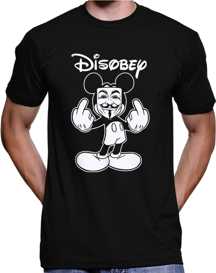 Mickey Mouse Disobey Guy Fawkes Mask Anonymous T-shirt - Hunter S Thompson Quotes T Shirt Clipart (742x937), Png Download