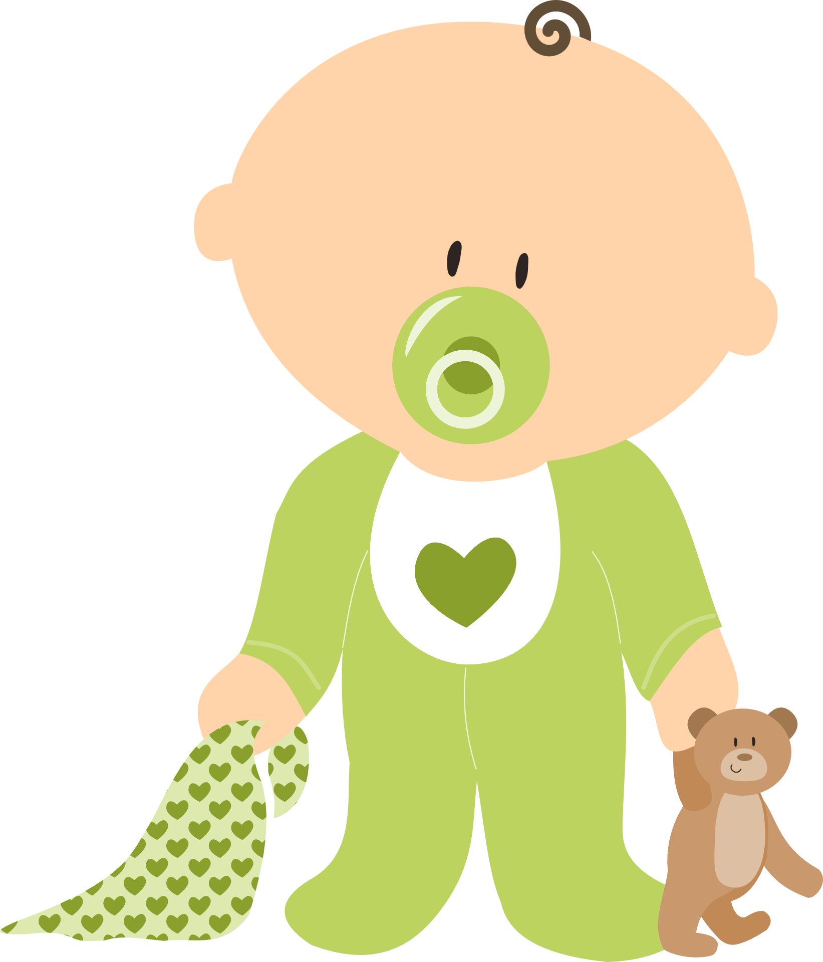 Drawing Of Baby Boy With Teddy Bear And Dummy - Gender Neutral Baby Cartoon Clipart (1643x1920), Png Download