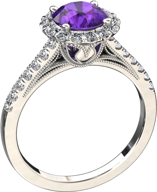 Natural Amethyst And Diamond Ring Style - Engagement Ring Clipart (549x669), Png Download