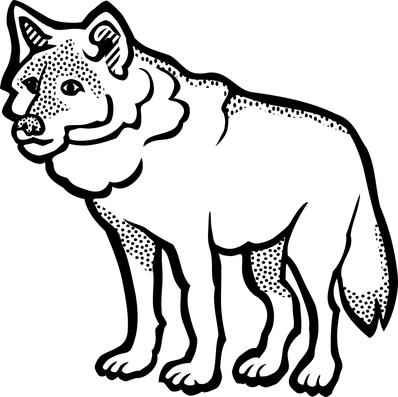 Wolf Animal Canine Cartoon Png Image - Clip Art Black And White Wolf Transparent Png (1280x1279), Png Download