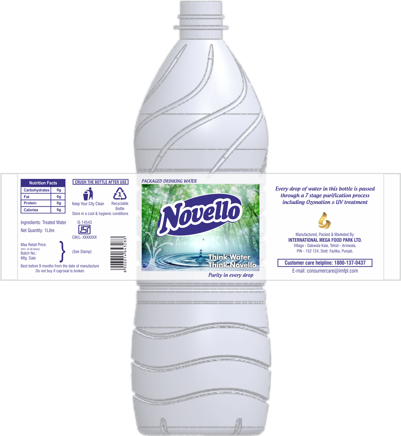 Novello-water Bottle Label - Plastic Bottle Clipart (2036x1792), Png Download