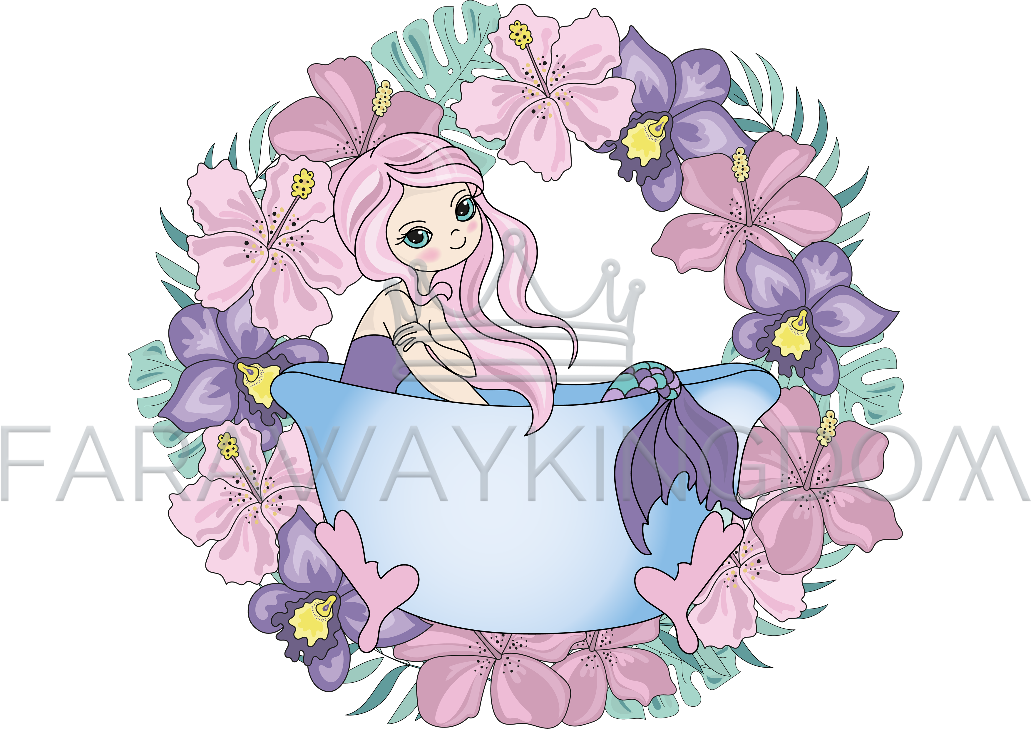 Batting Mermaid Princess Girl Wreath Vector Illustration - Illustration Clipart (3508x2480), Png Download