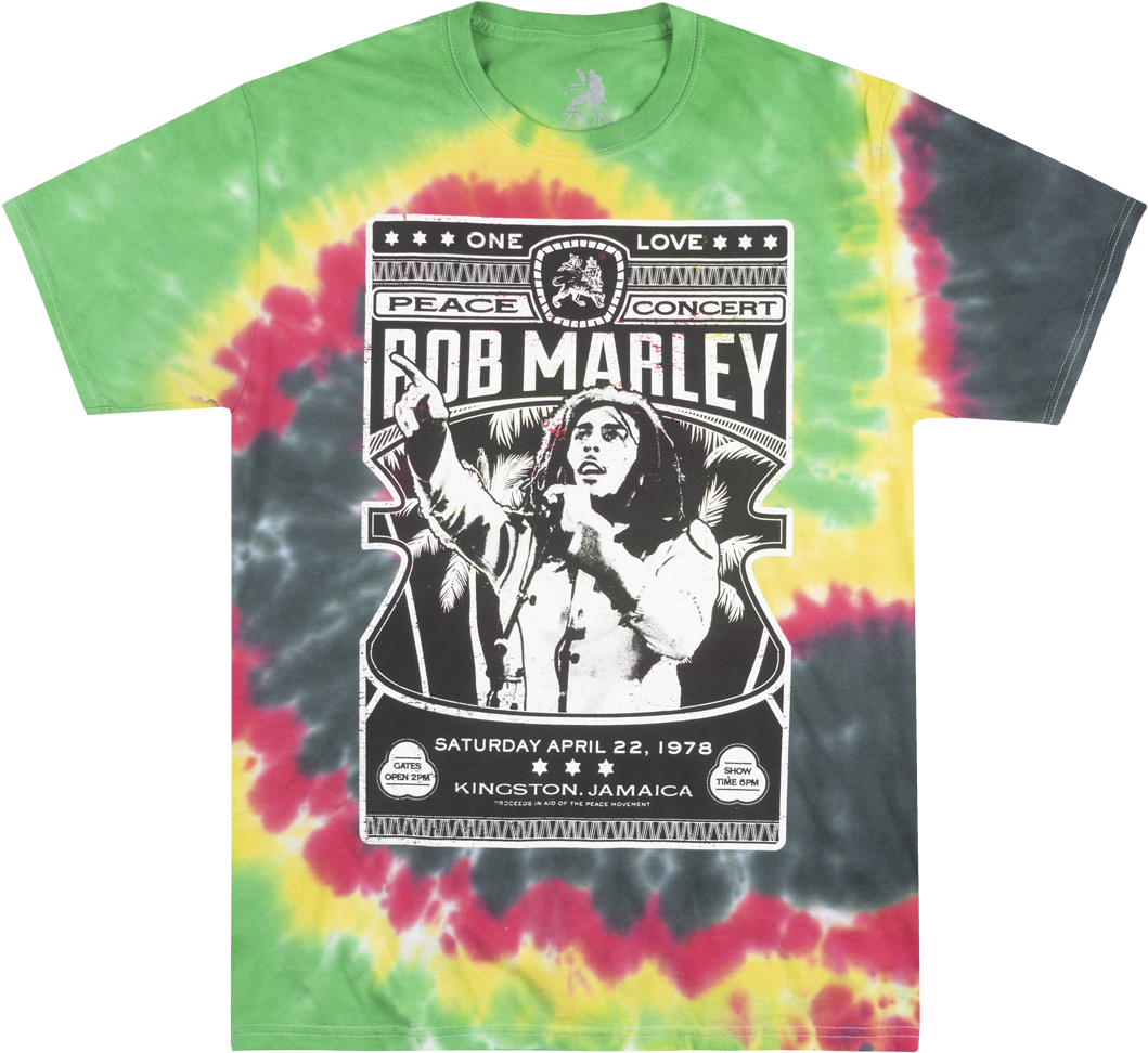 Bob Marley Concert Tie Dye T-shirt Mens Reggae Music - Graphic Design Clipart (1095x1000), Png Download