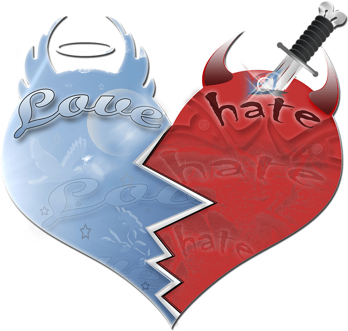 Is There A Thin Line Between Love And Hate - Love And Hate Heart Clipart (720x720), Png Download