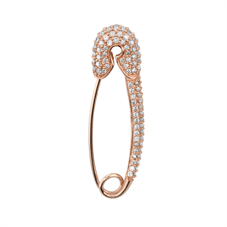 Large Diamond Safety Pin Earring 14k Rose Gold White - Earring Clipart (750x750), Png Download