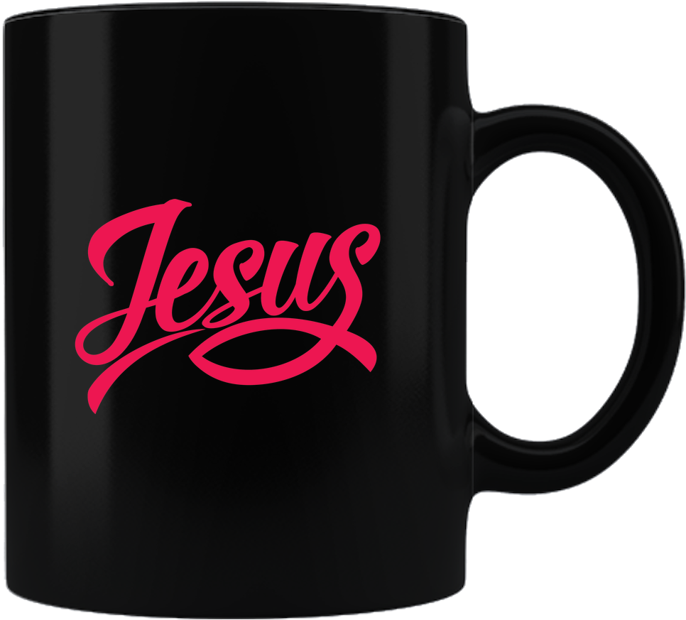 Jesus Fish Ceramic Black Coffee Mug - Mug Clipart (966x873), Png Download