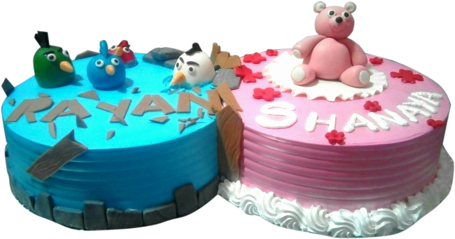 Twins Birthday Cake Pink & White Le Torta Cake Shop - 1 Birthday Cake Png Hd Teddy Bear Clipart (1533x804), Png Download