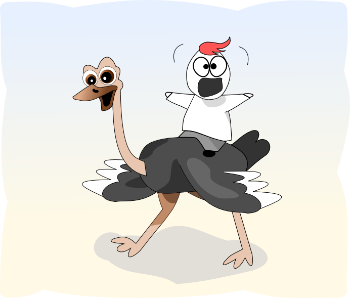 Ostrich Ride - Riding A Ostrich Cartoon Clipart (692x589), Png Download