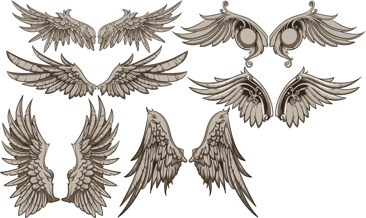Vintage Wings Design Vector Set - Wing Vector Clipart (1493x889), Png Download