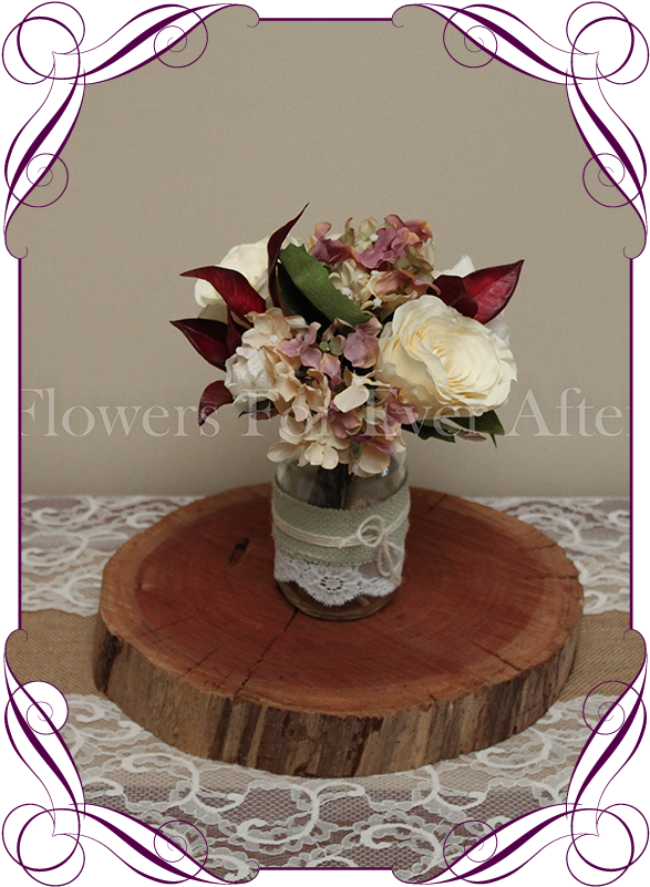 Vintage Pastel And Burgundy Rose And Hydrangea Silk - Australiana Rustic Christmas Tree Clipart (608x822), Png Download