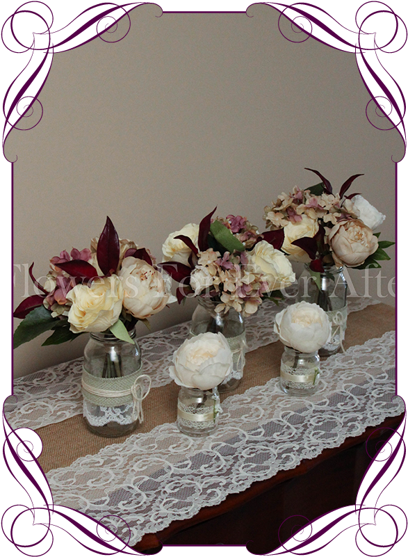 Vintage Pastel And Burgundy Rose And Hydrangea Silk - Garden Roses Clipart (587x801), Png Download
