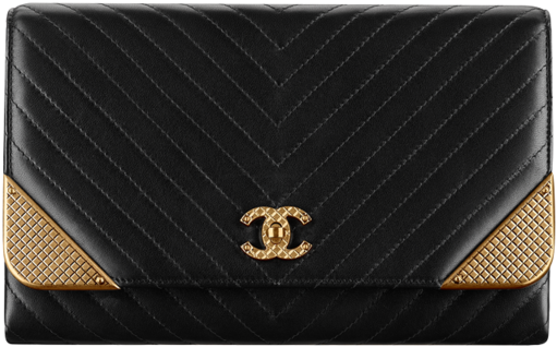 Clutch, Lambskin & Gold Tone Metal Black - Wallet Clipart (902x1152), Png Download