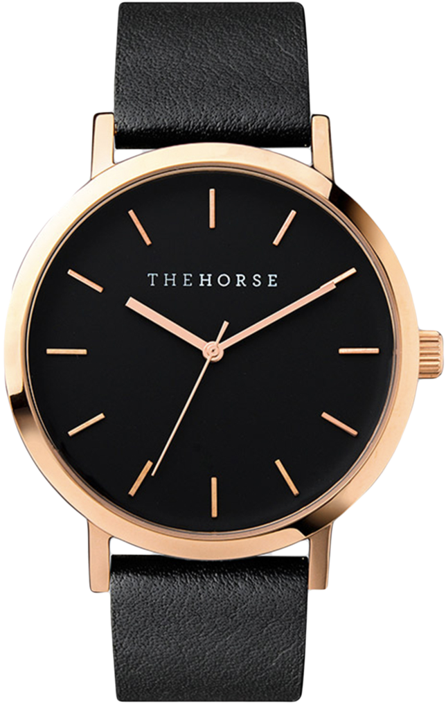 Horse Black And Gold Watch , Png Download - Black Face Rose Gold Watch Clipart (644x1016), Png Download