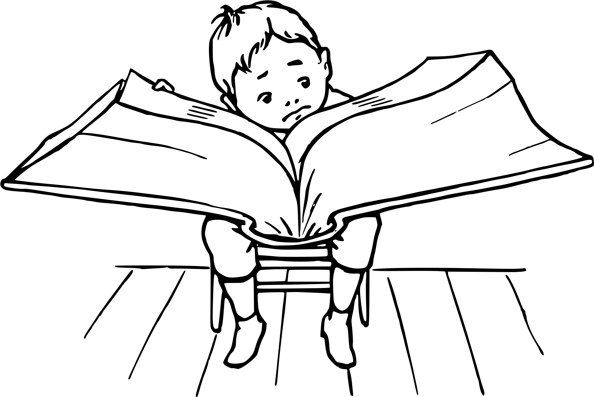 This Free Icons Png Design Of Boy Reading A Big Book - Reading Boy Clipart Black And White Transparent Png (2400x1622), Png Download