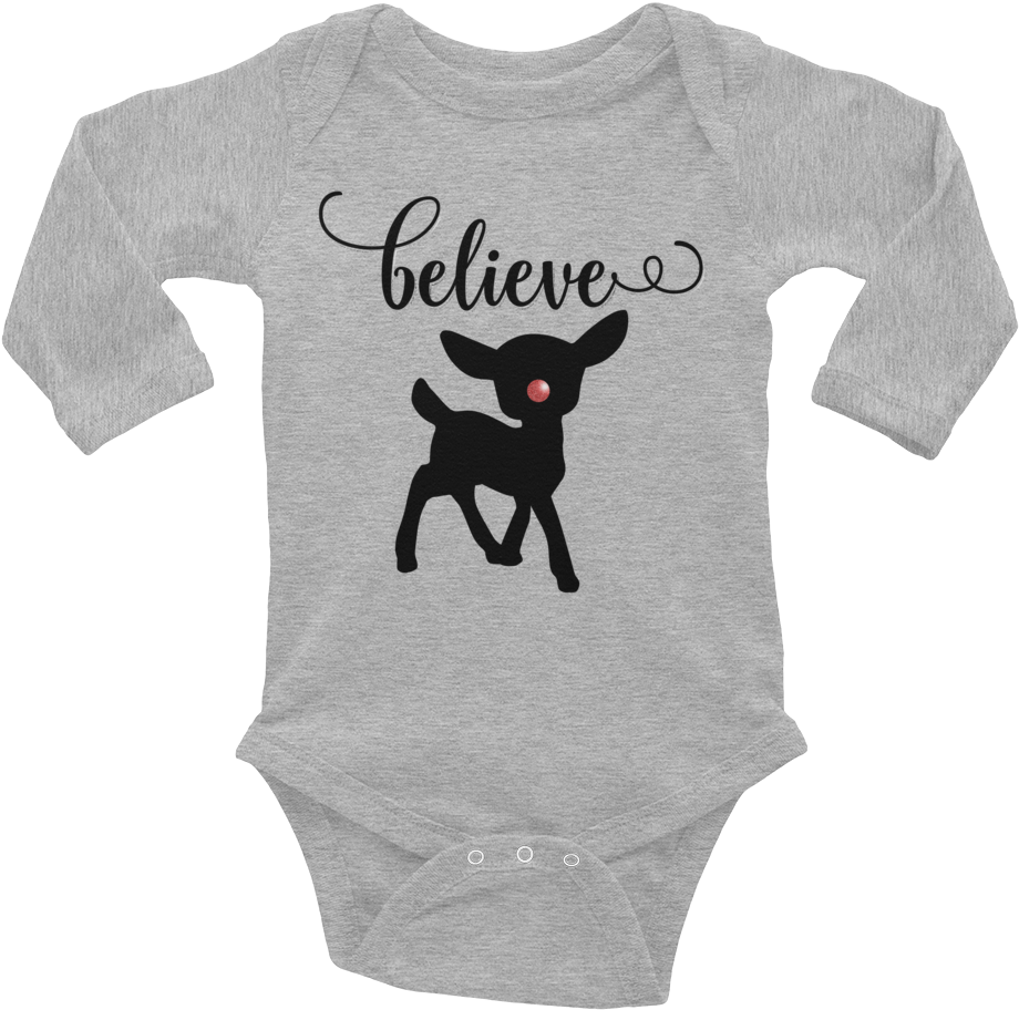 Our Unisex "believe" Baby Onesie Features A Cute Rudolph - Home Is Where My Rottweiler Clipart (920x912), Png Download