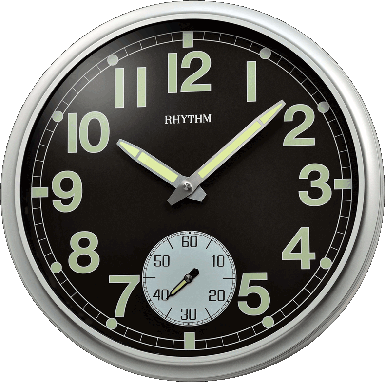 Rhythm Glow In The Dark Wallclock Convex Glass Sub-second - Watches Clipart (814x809), Png Download