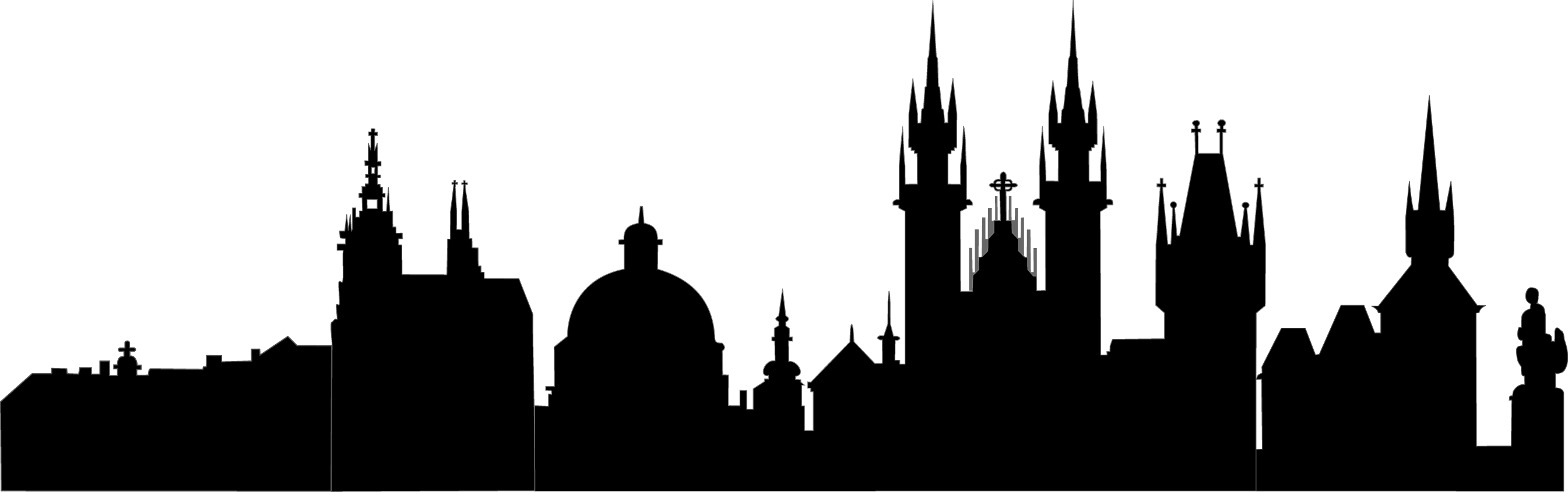 Prague Silhouette Clip Art Vector Black Church - Prague Skyline Silhouette - Png Download (2690x845), Png Download