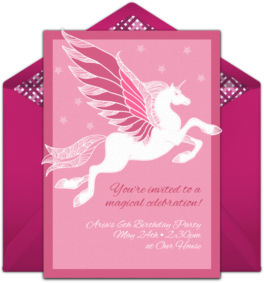 Pegasus Online Invitation - Pegasus Birthday Invitations Clipart (650x650), Png Download
