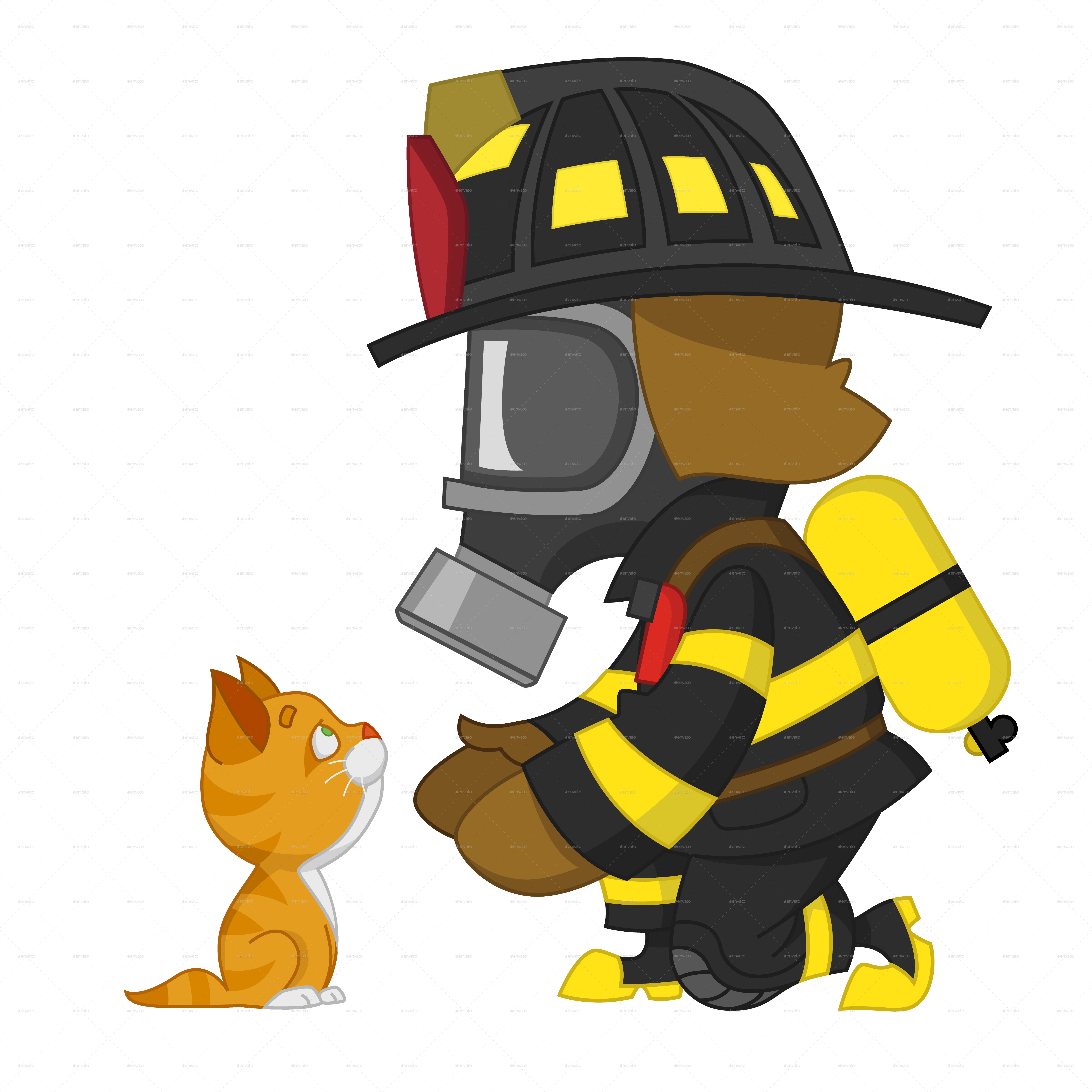 Clip Art Library Firefighter Rescues Kitten By Gatts - Firefighter - Png Download (6000x6000), Png Download