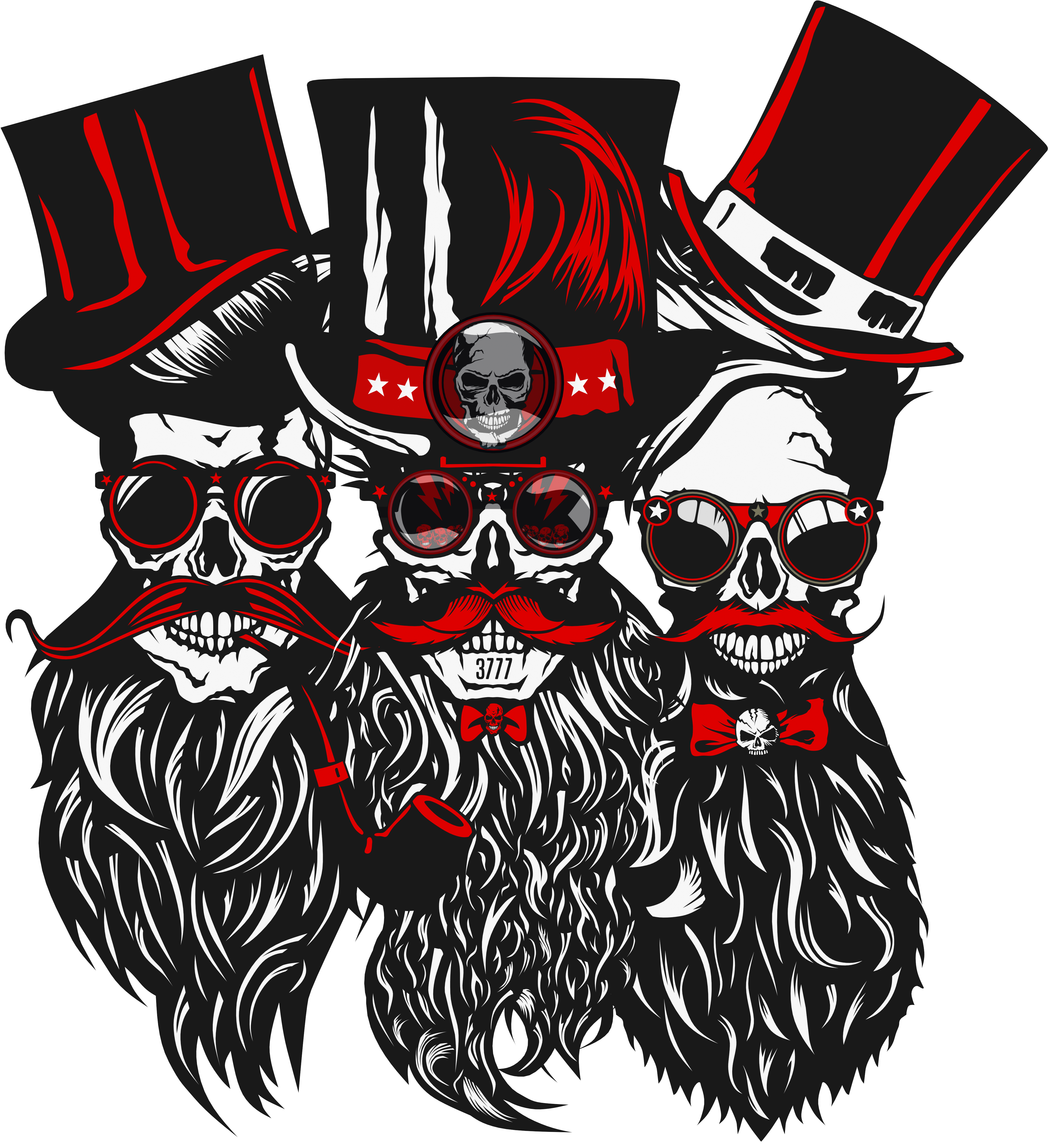Tee-shirt Tete De Mort Hipster Crane Skull Barbu - Illustration Clipart (5000x5000), Png Download
