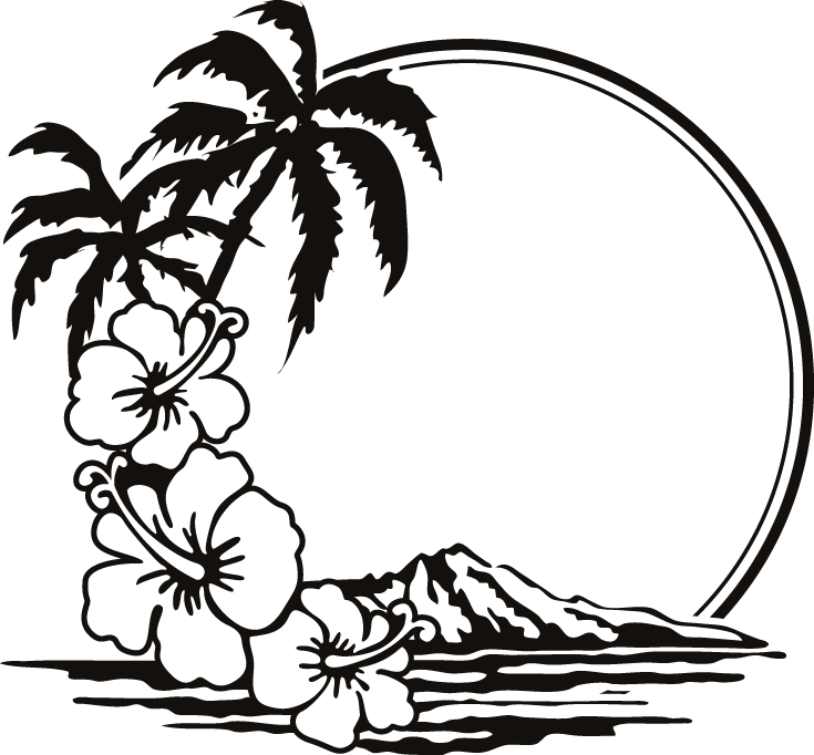 Party Beach Silhouette Labels Png - Surfing Clipart Black And White Transparent Png (735x682), Png Download
