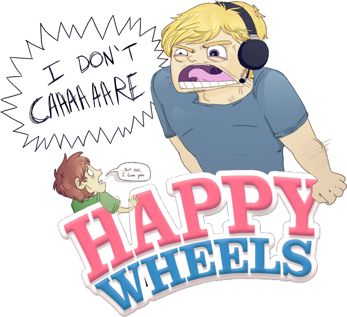Happy Wheels' Irresponsible Dad - Pewdiepie Fanart Happy Wheels I Don T Care Clipart (674x617), Png Download