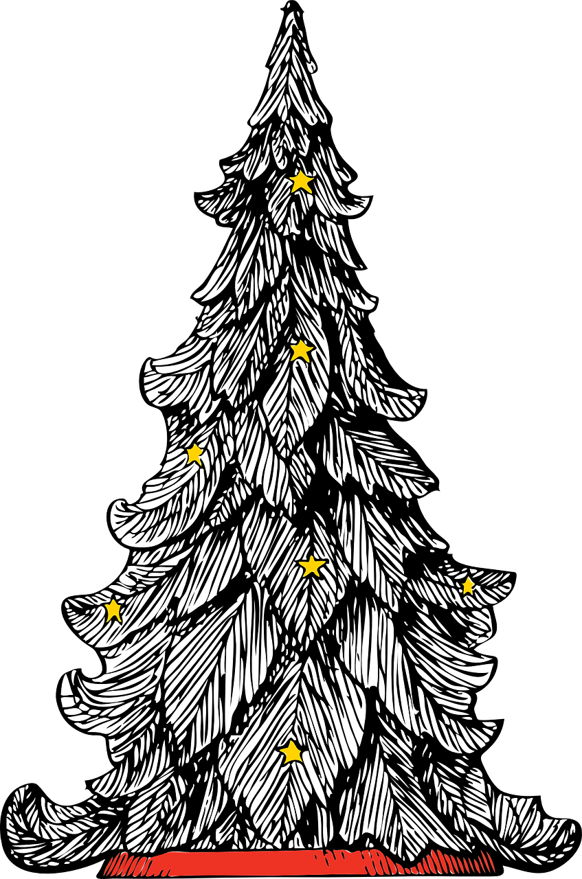 Christmas Card Instructions - Black And White Christmas Tree Drawing Clipart (847x1280), Png Download