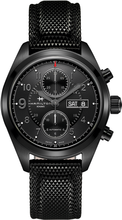 Auto Chrono - Hamilton Khaki Field Auto Chrono Black Clipart (500x762), Png Download